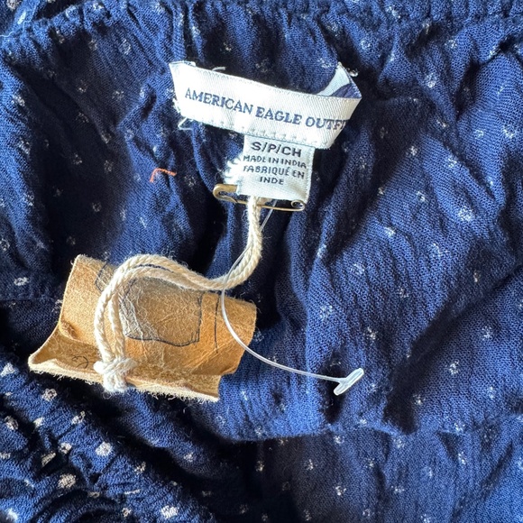 American Eagle One Shoulder Asymmetric Crop Top Polka Dot Blue Sz Small Preppy - Picture 5 of 15